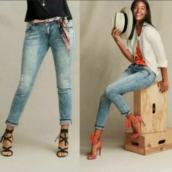 Cabi Cinch Skinny Jeans Sz 4 Mid Rise Bleach Splatter Distressed - Picture 4 of 9